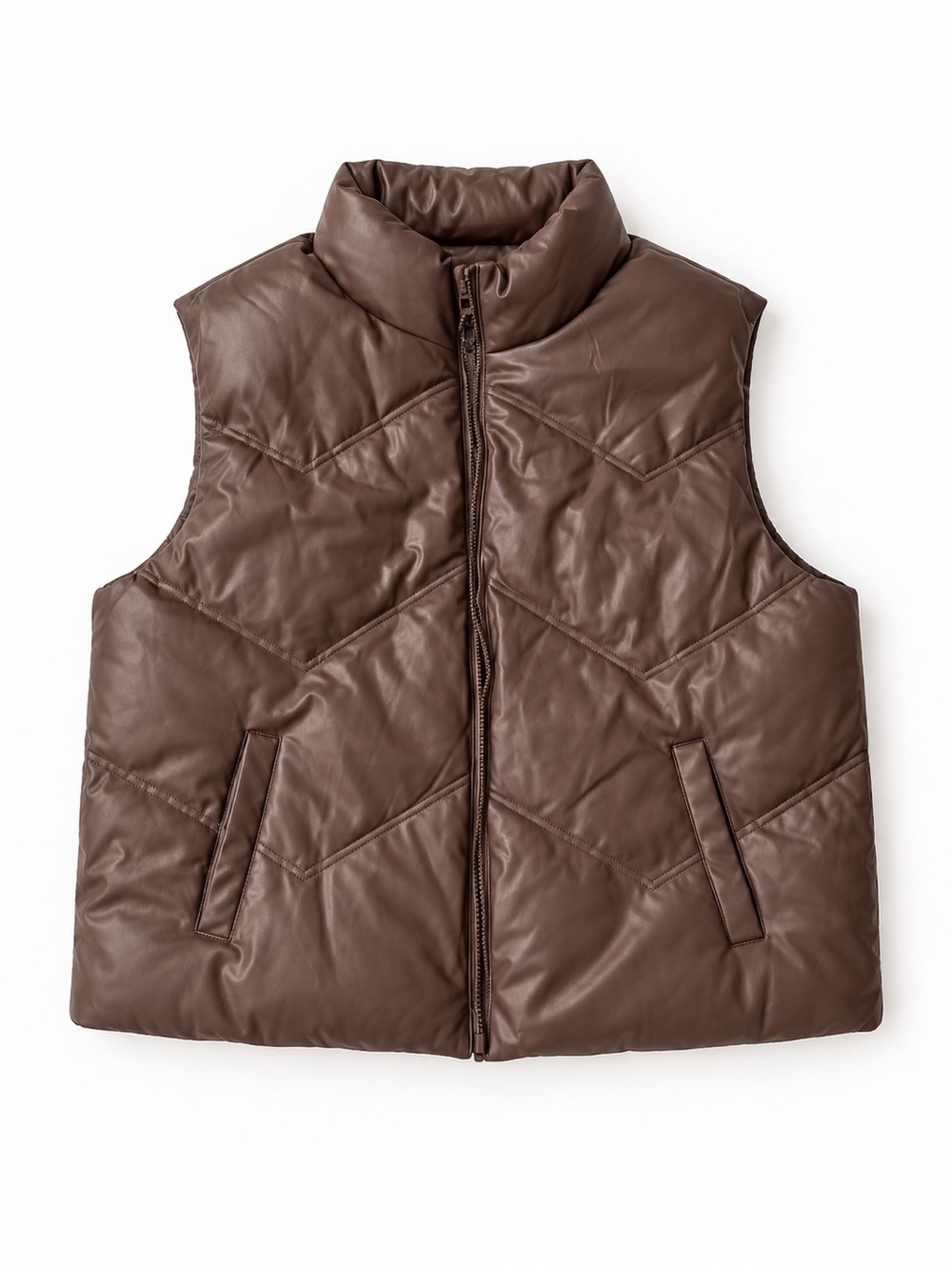 Ci Sono Brown Quilted Puffer Vest